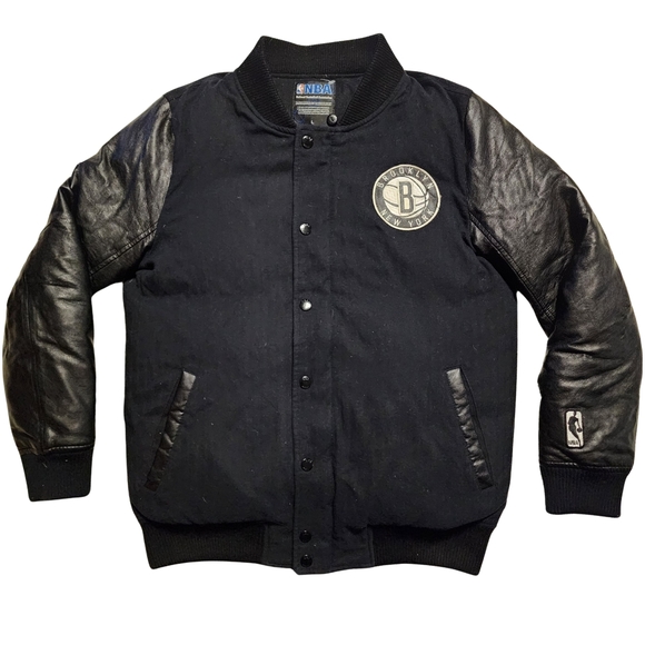 BROOKLYN 67 New York Nets Duck down filled Varsity Jacket Detachable Hood Mens L - Picture 4 of 16